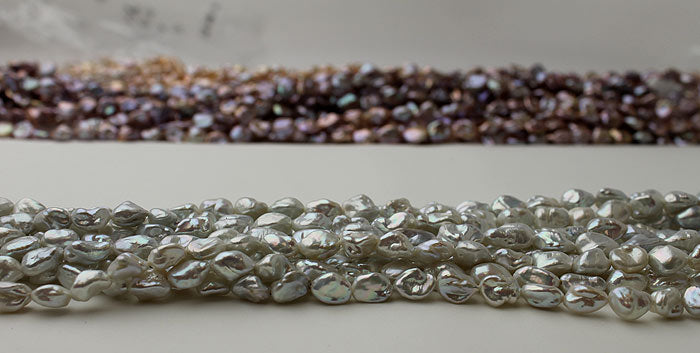 silver Keshi pearls on close up