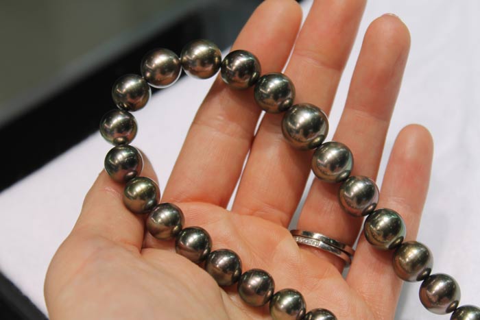 a rope of Tahitian pearls