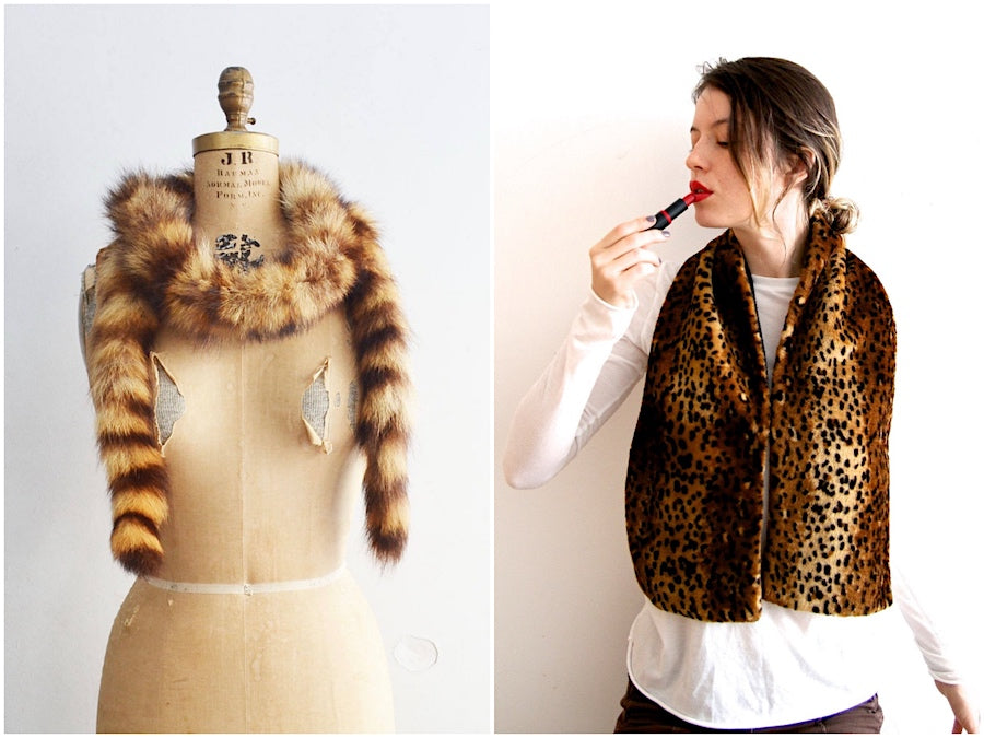 vintage fur and faux fur scarves