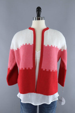 1960s cardigan in red pink and white candy cane stripes
