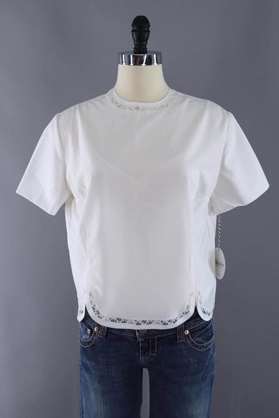 vintage 1960s classic white blouse with lace trim