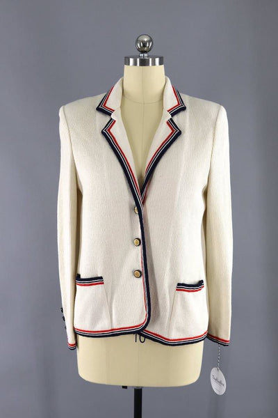 vintage 1970s Butte Knits ivory knit nautical blazer jacket