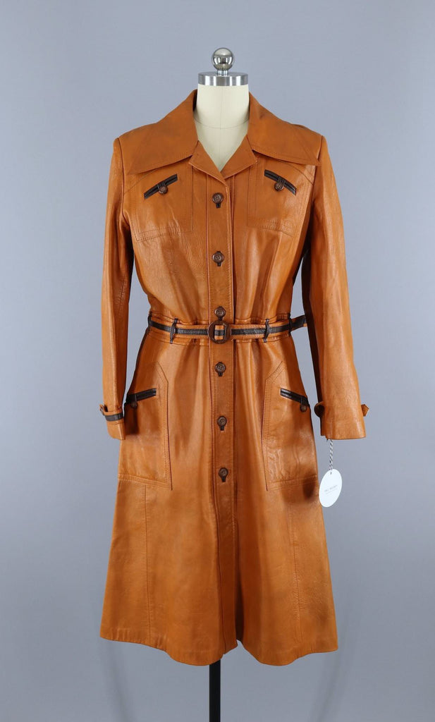 vintage 1970s leather trench coat