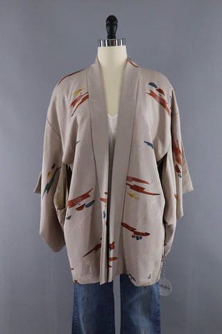 vintage 1960s taupe watercolor kimono cardigan jacket