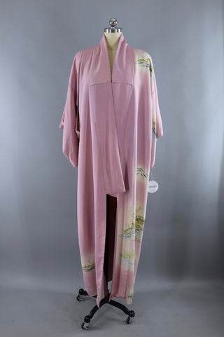 Vintage Silk Kimono Robe Lavender Houses Novelty Print ThisBlueBird