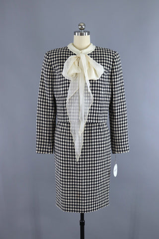 vintage 1990s black and white gingham wool suit by Valentino Miss V