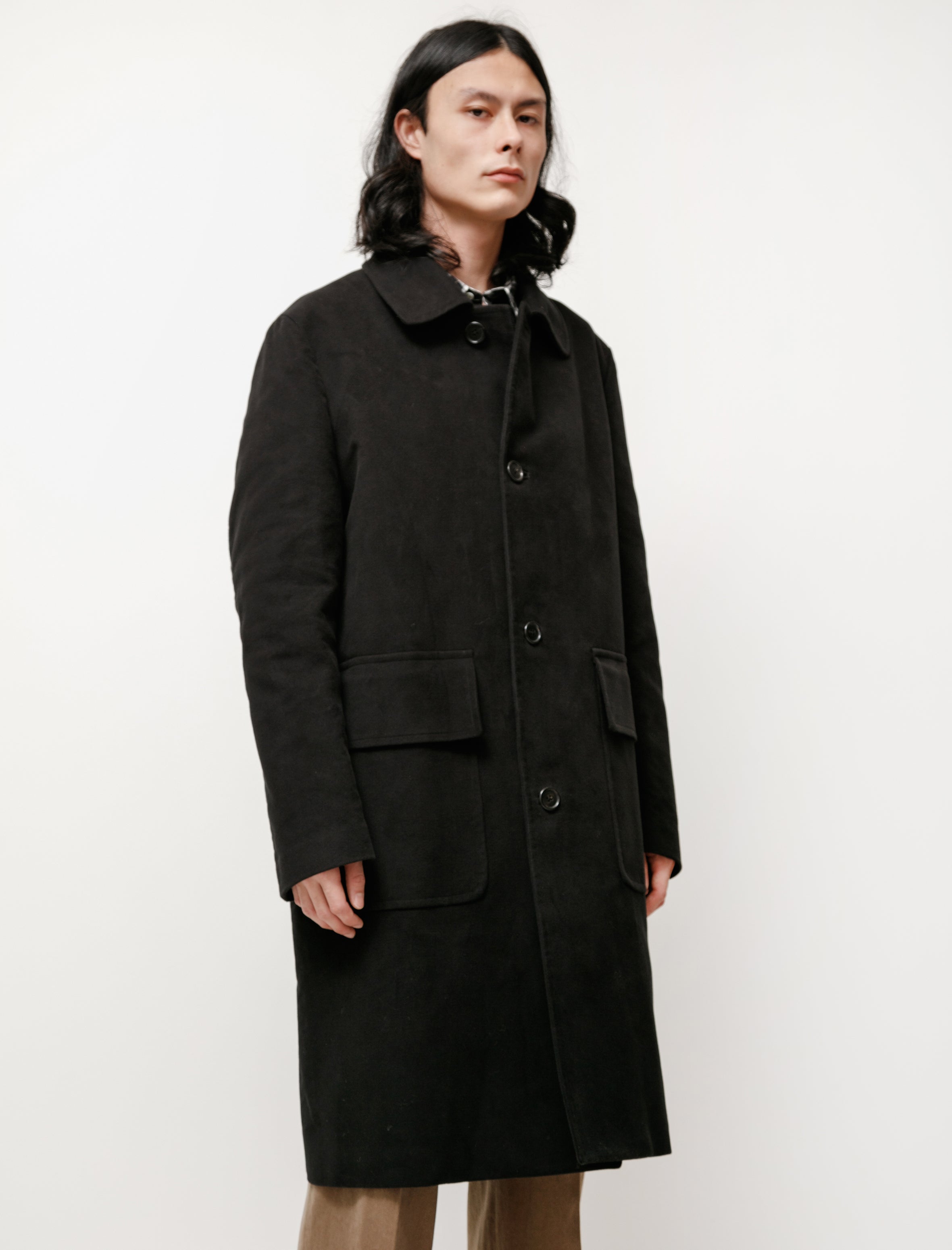 Margaret Howell Patch Pocket City Coat Moleskin Black