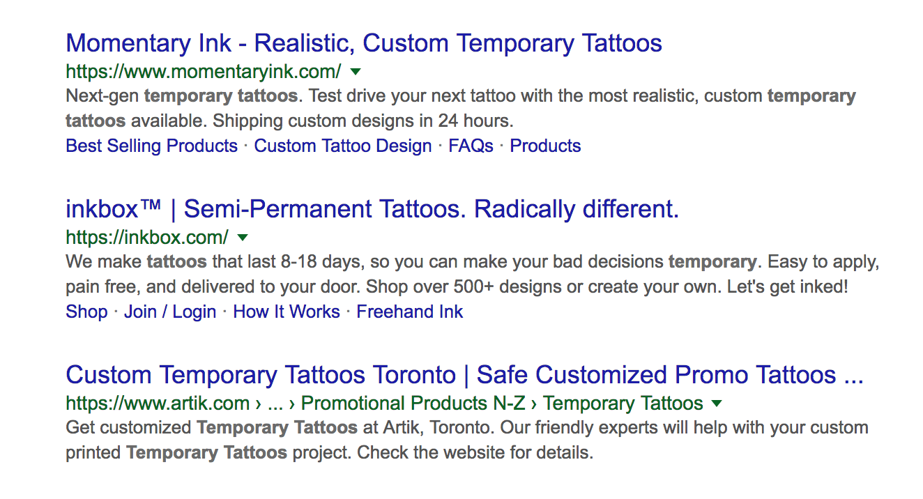 Example of a meta description in the search results.
