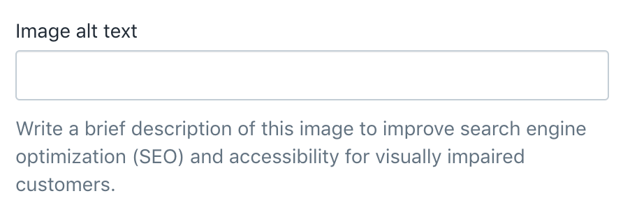 Entering image alt text in Shopify.