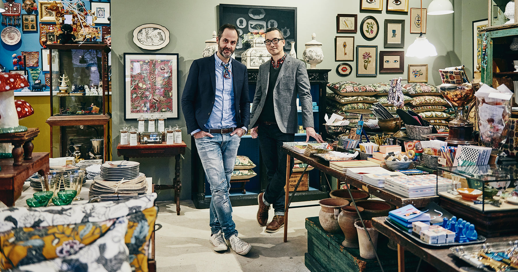 Portrait of designers Don Carney and John Ross from Patch NYC in their Boston retail store.