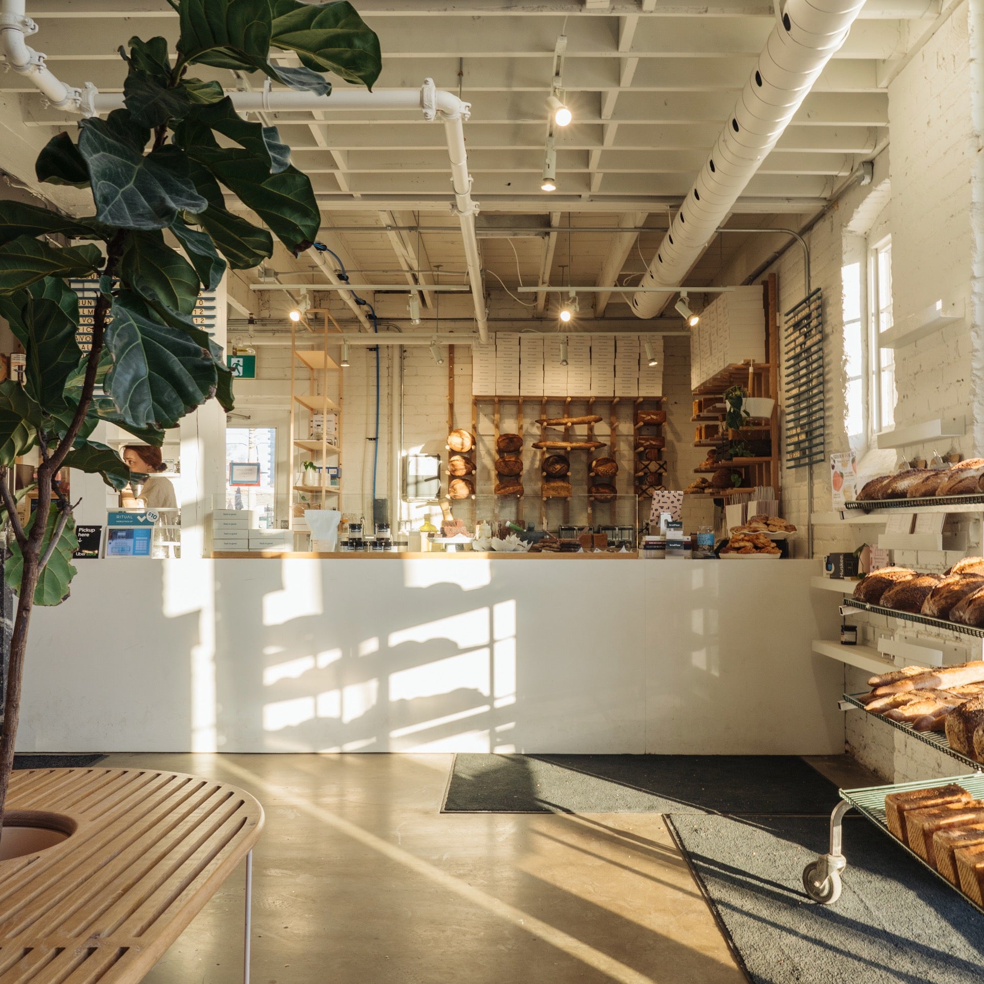 The cafe space of Brodflour, a bakery in Toronto, Canada. 