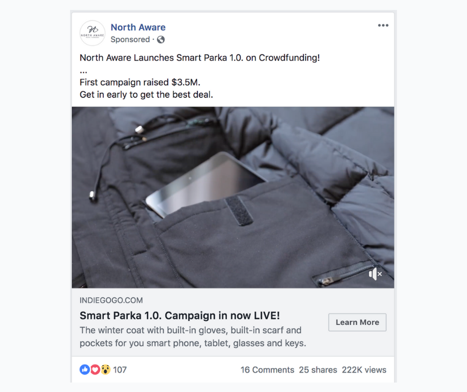 Demonstrating a product through Facebook ads.
