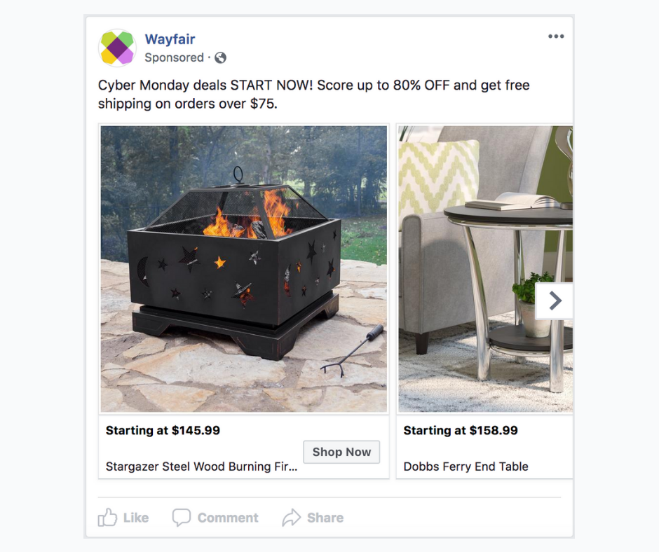Example of a Dynamic Product Ad on Facebook.