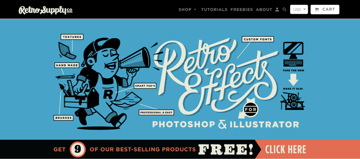 Retro Supply sells digital products for designers.