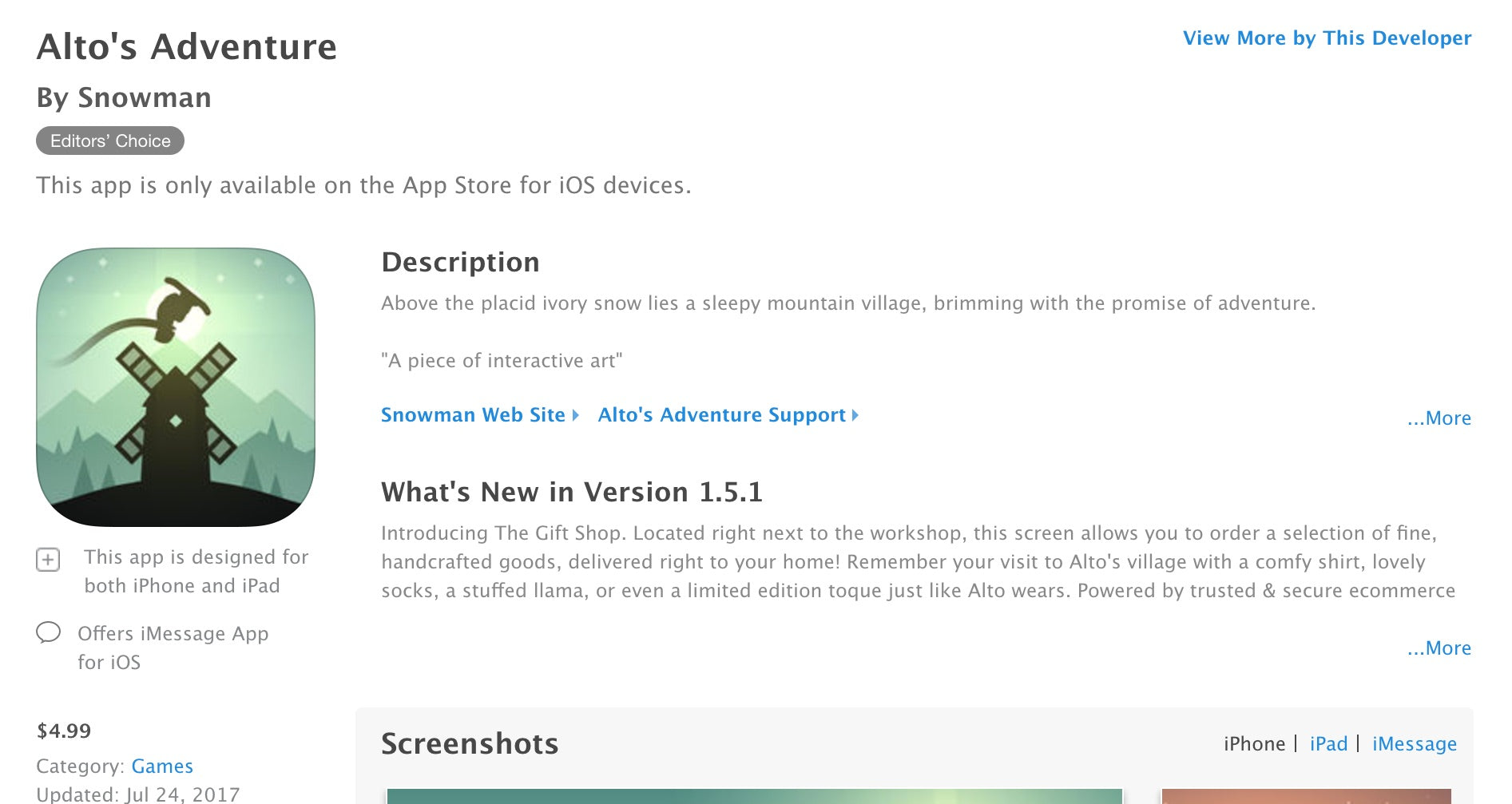 Alto's Adventure su iTunes Acquisti in-game Acquisti in-app