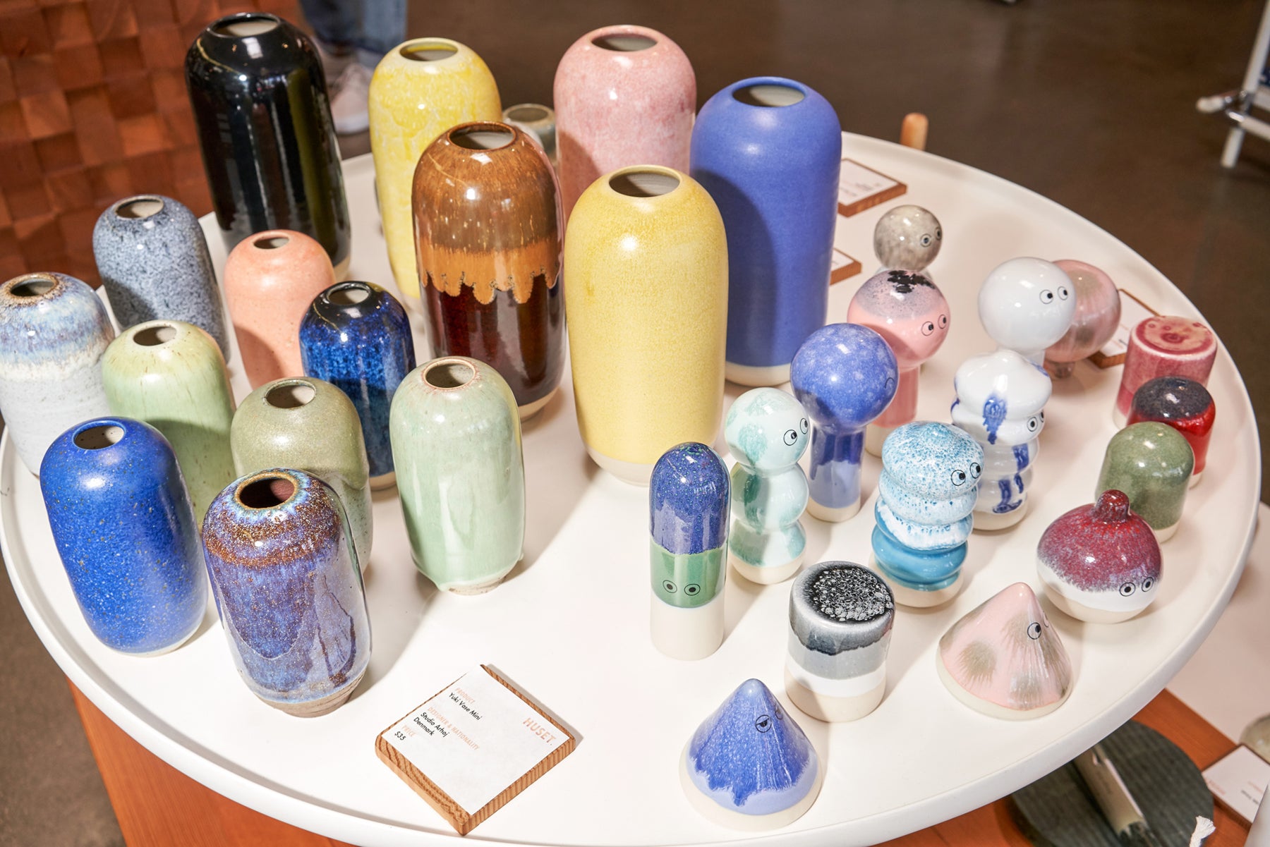 An arrangement of ceramic objects on a tabletop in Venice's Scandinavian-inspired boutique, Huset.