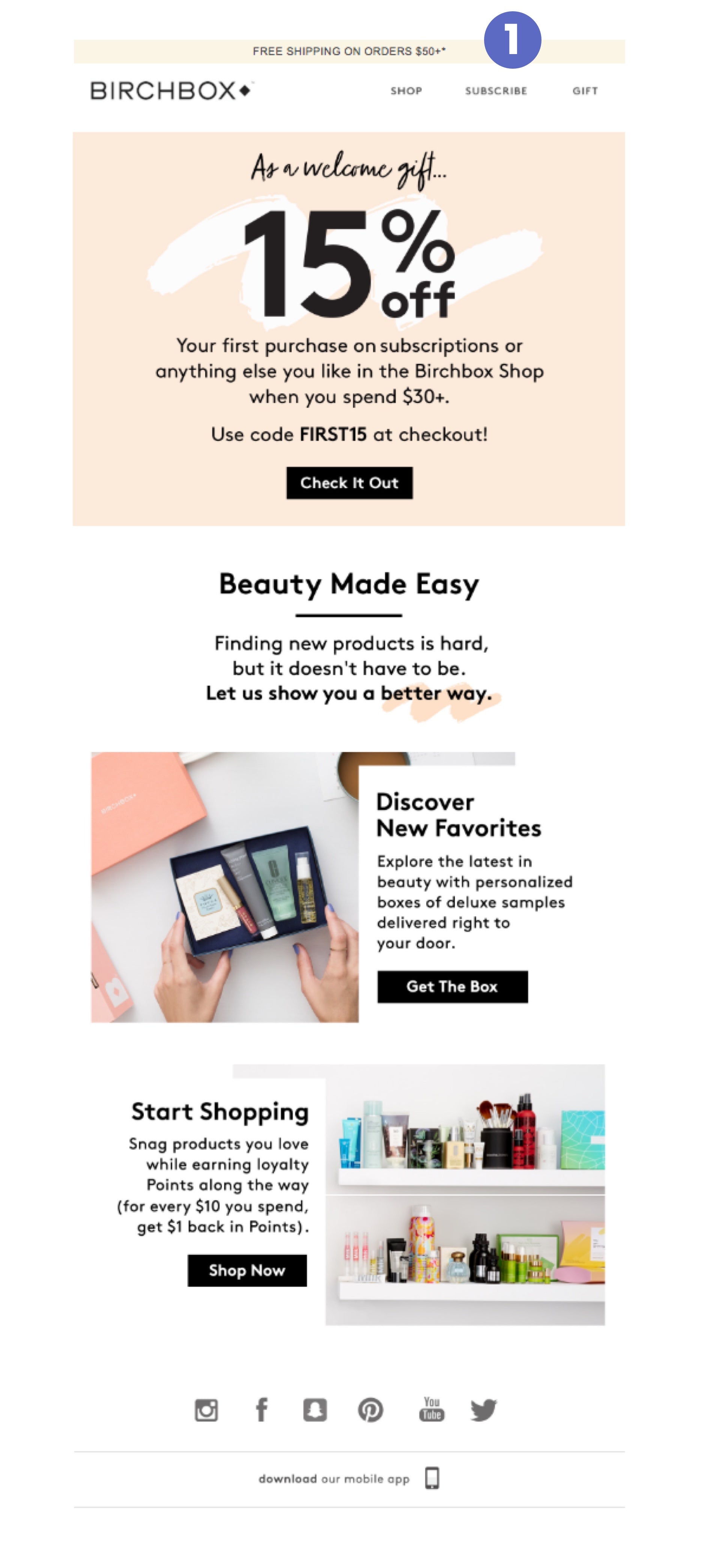 An ecommerce email marketing example from Birchbox