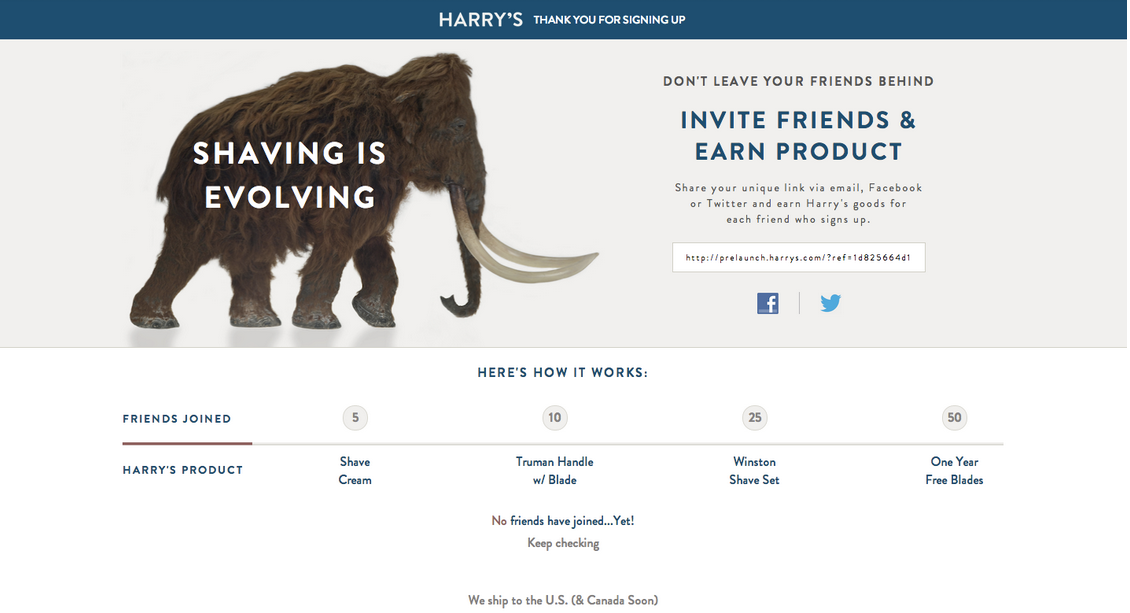 Página do site da marca Harry's