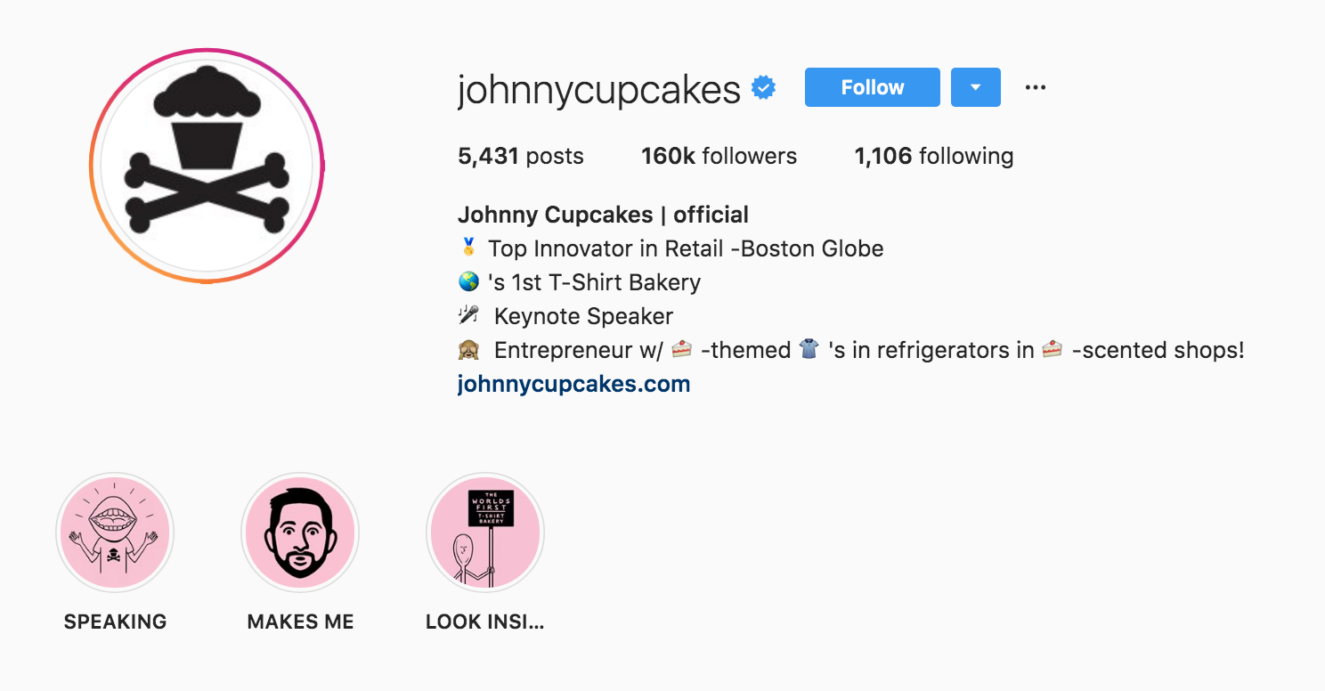 Johnny Cupcakes Instagram Bio