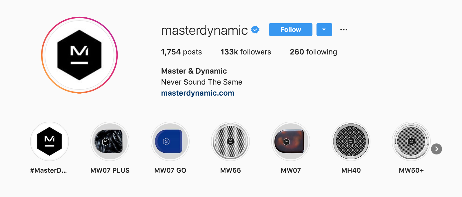 Master and Dynamic Instagram Bio