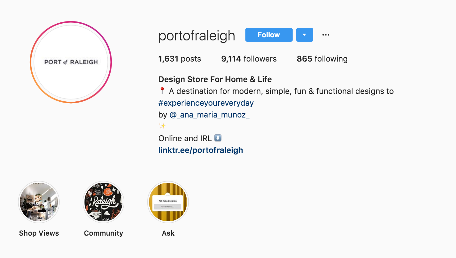Port of Raleigh Instagram Bio