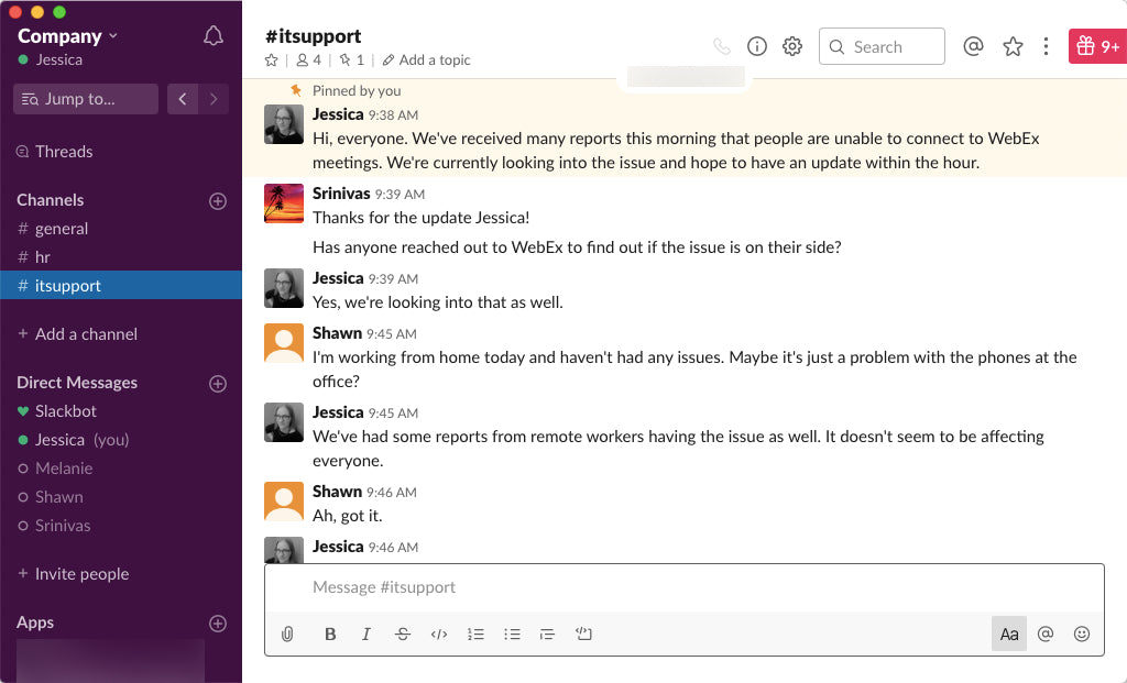 Slack app per la chat dei team