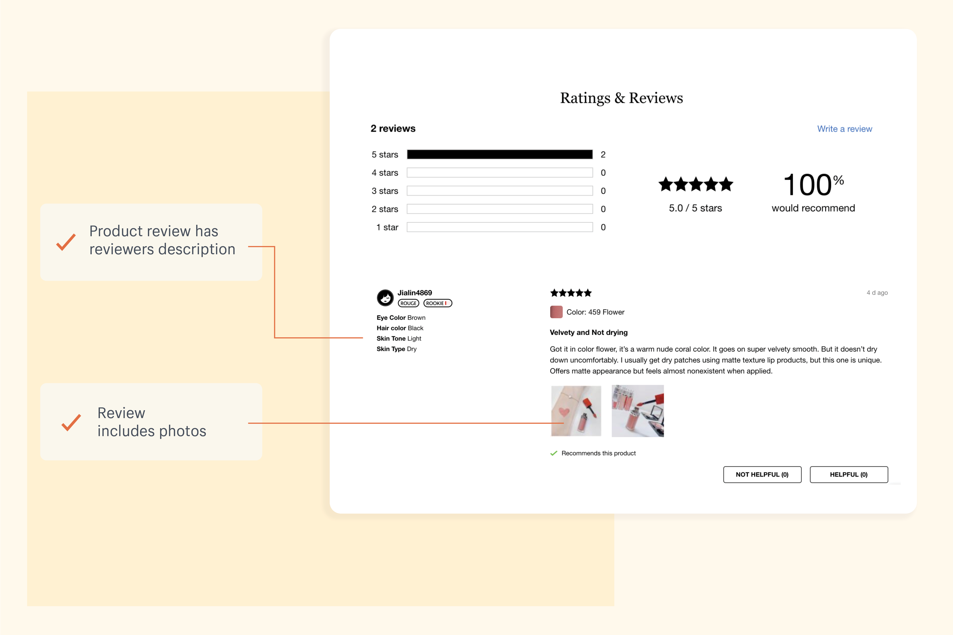 An example of EM Cosmetics product reviews and how it builds customer trust with shoppers