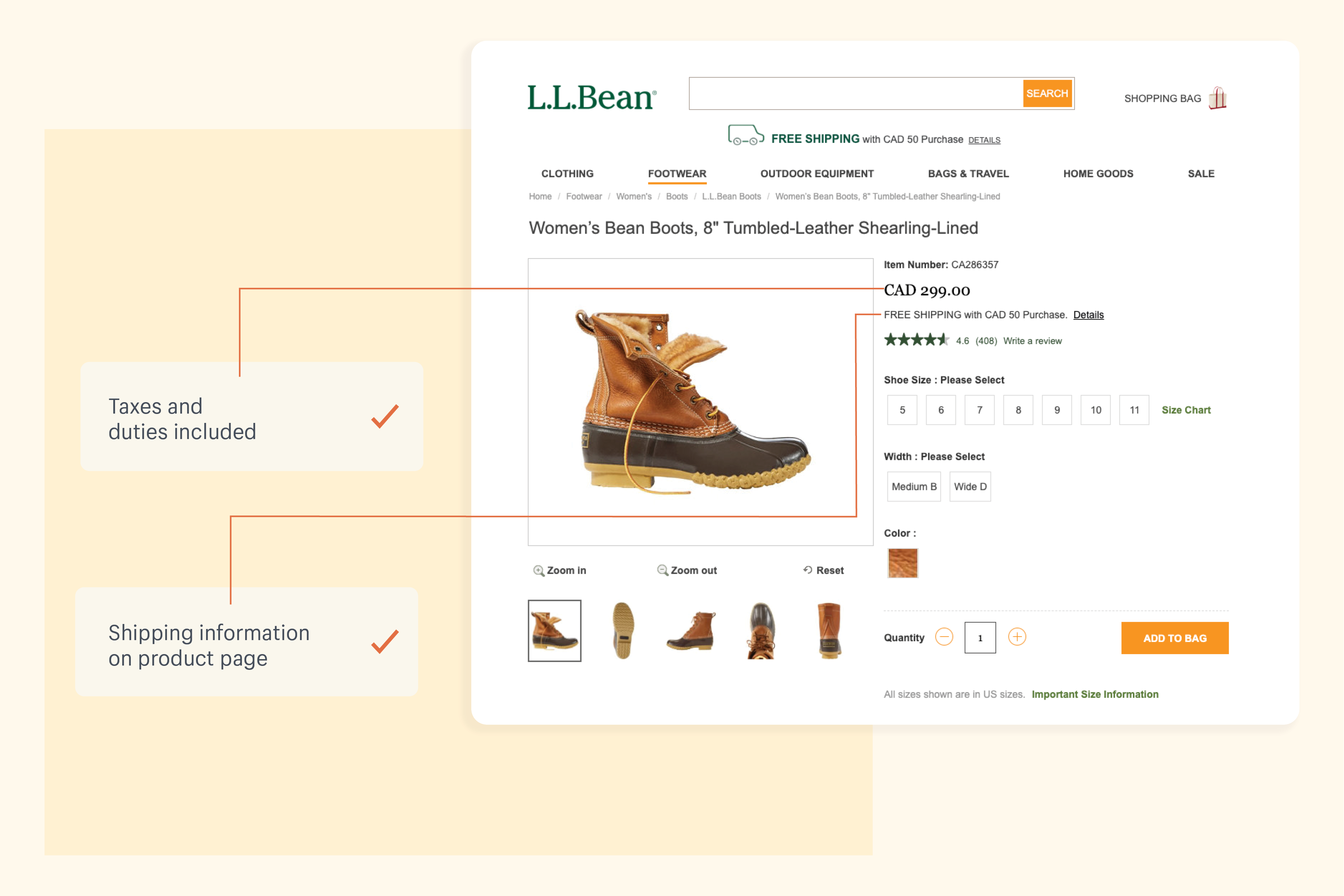An example of L.L. Bean's builds customer trust through transparency in transactions