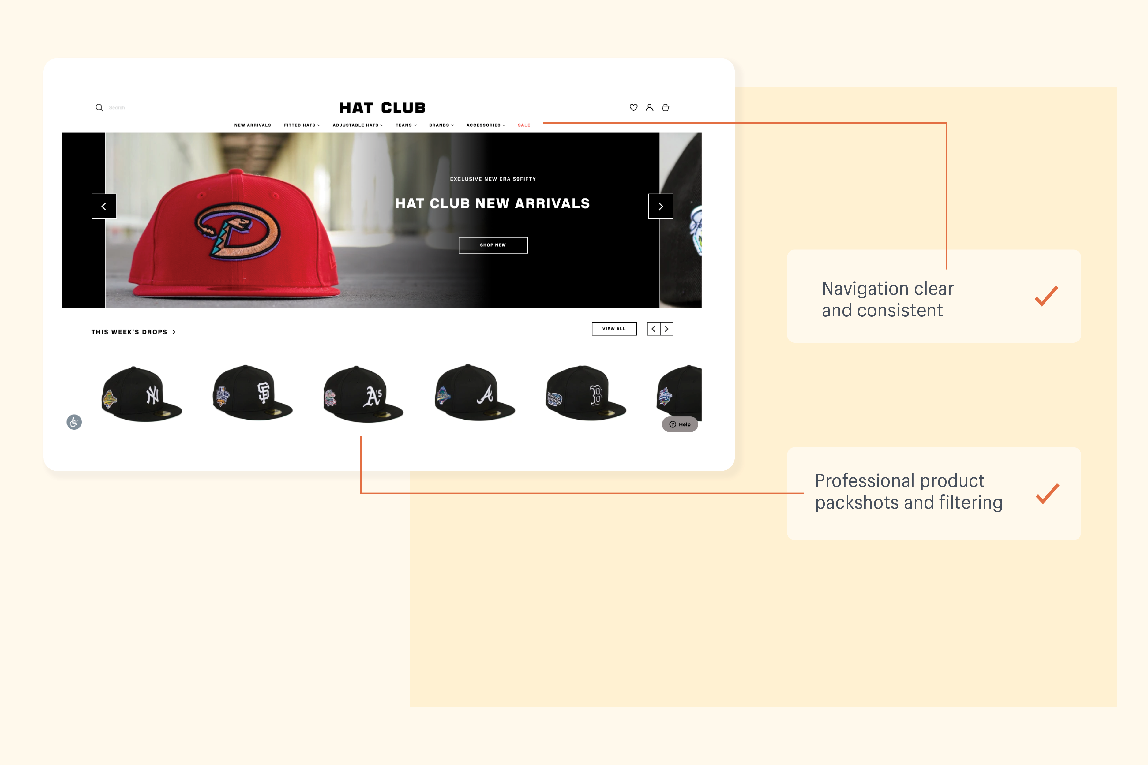 An example of how Hat Club builds customer trust with their homepage