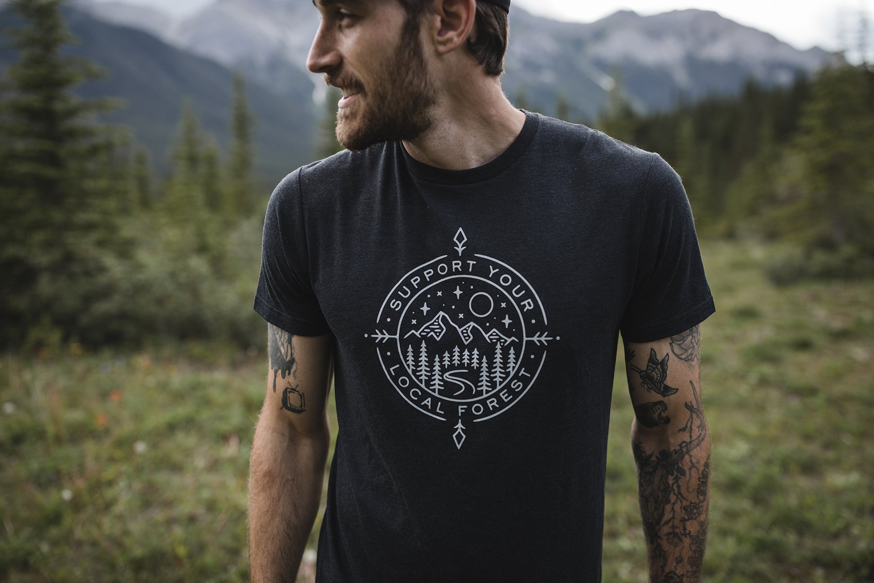 A t-shirt from Tentree promoting the protection of local forests. 