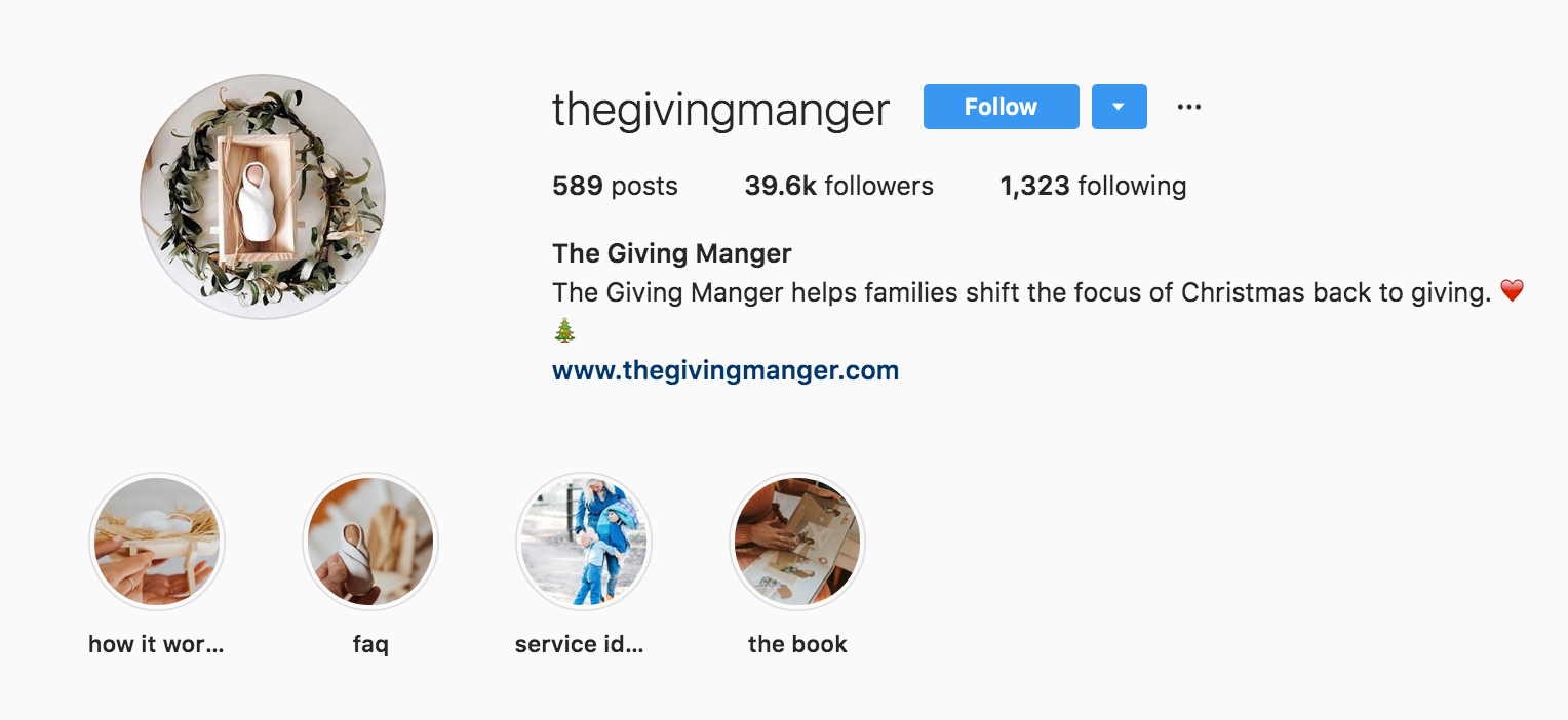 The Giving Manger Instagram Bio