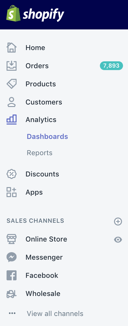 Report e statistiche di Shopify navigazione