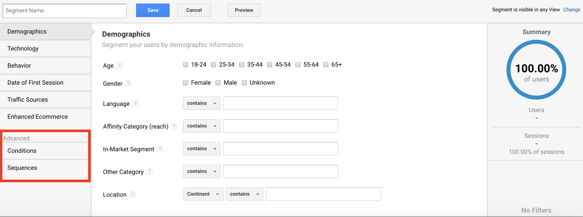 Advanced Google Analytics segments