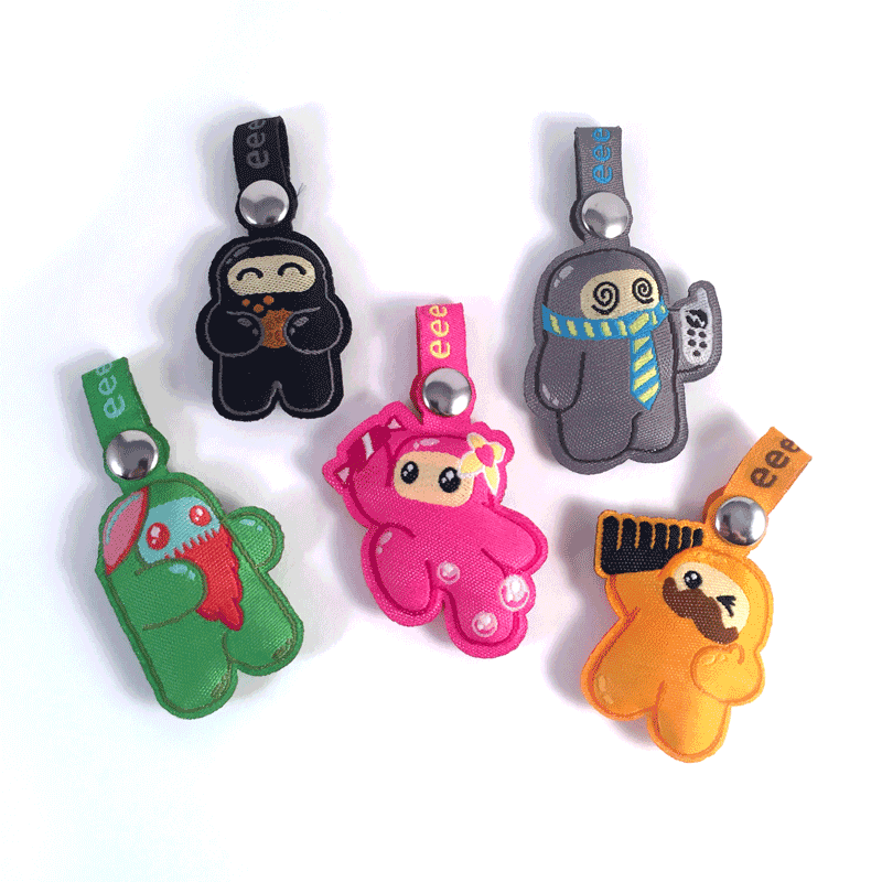 A selection of ninja characters in keychain form. 