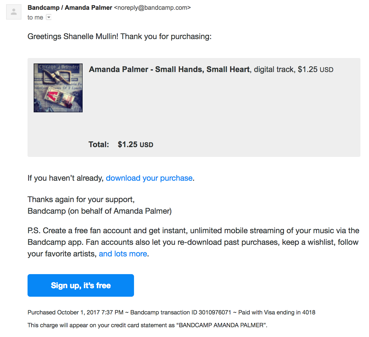 Amanda Palmer email promozionali