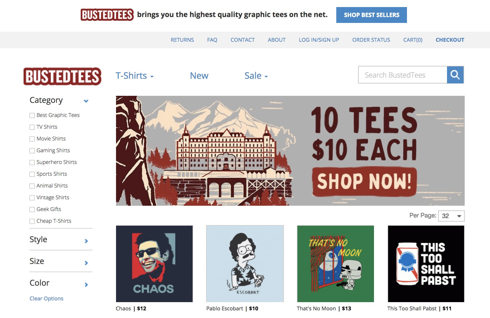 BustedTees value proposition on homepage