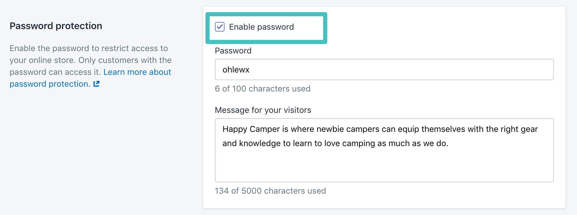 Come attivare la pagina protetta da password di Shopify