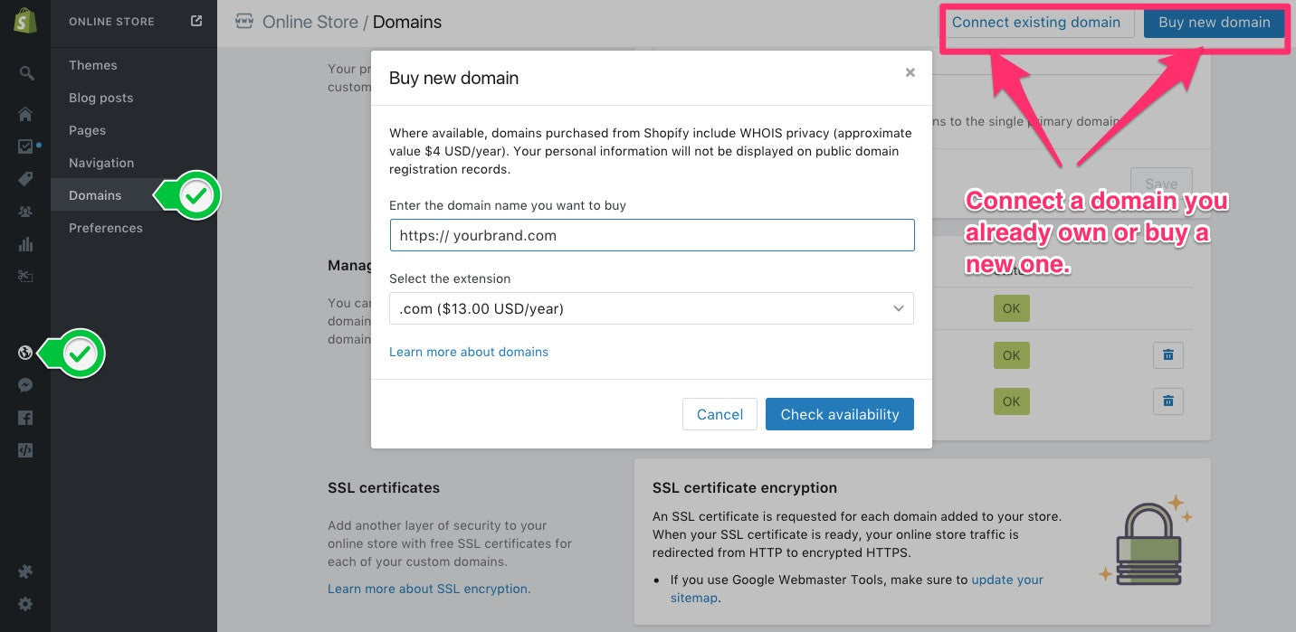 how to buy a domain in shopify