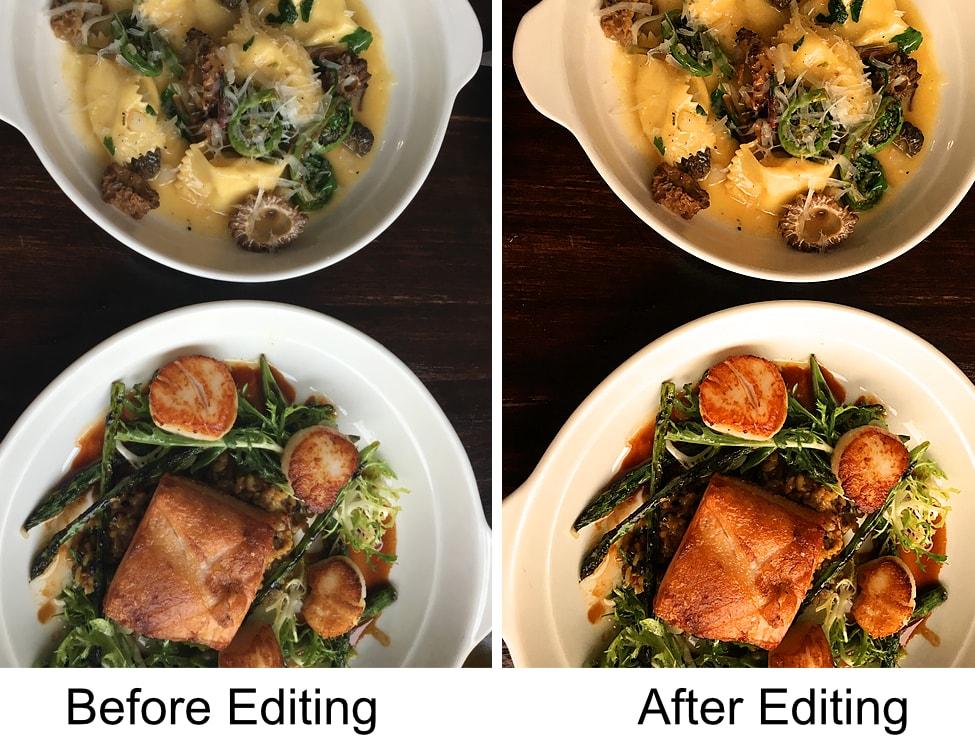 Food photography: before and after editing