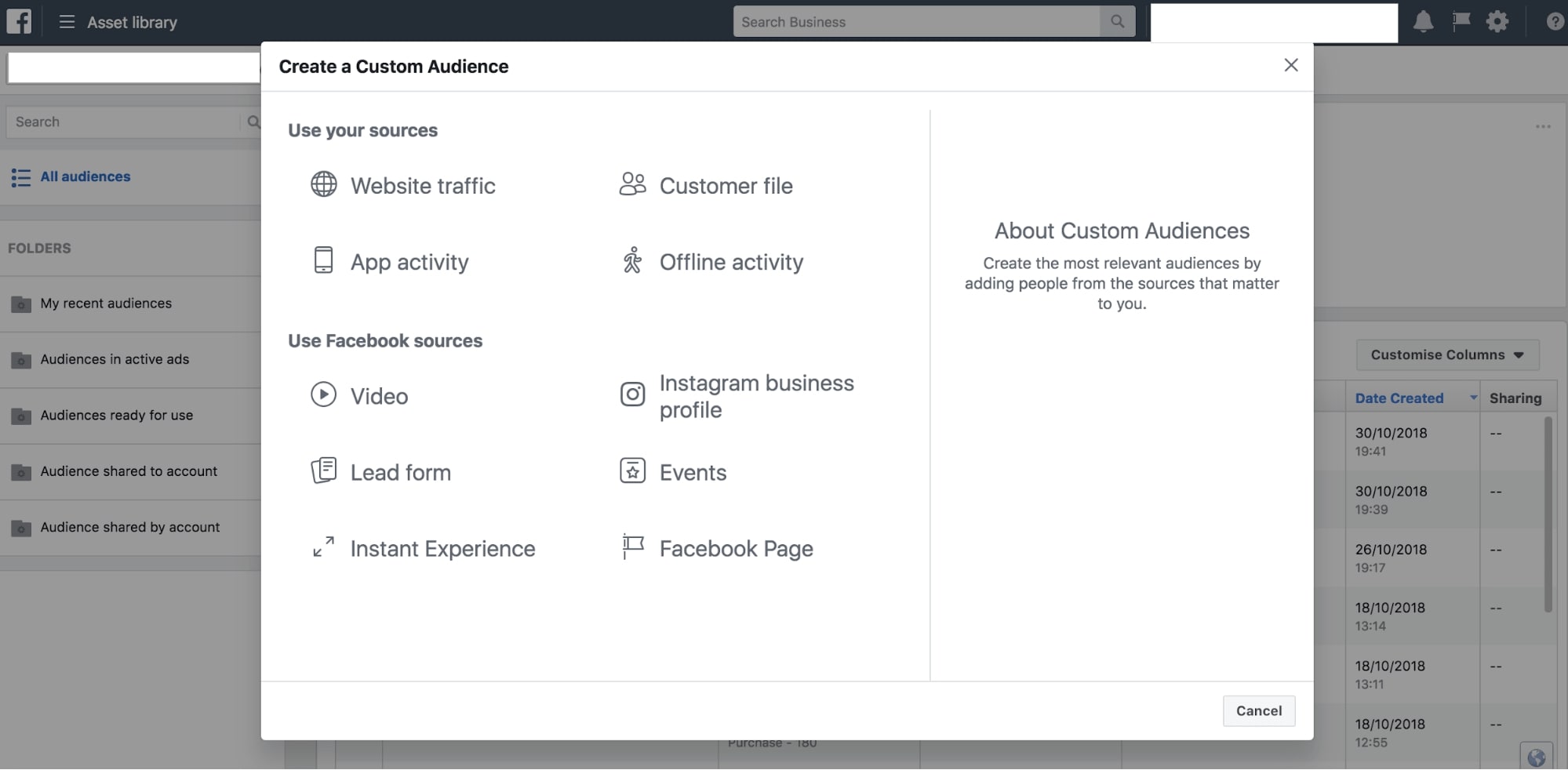 facebook ads custom audience view