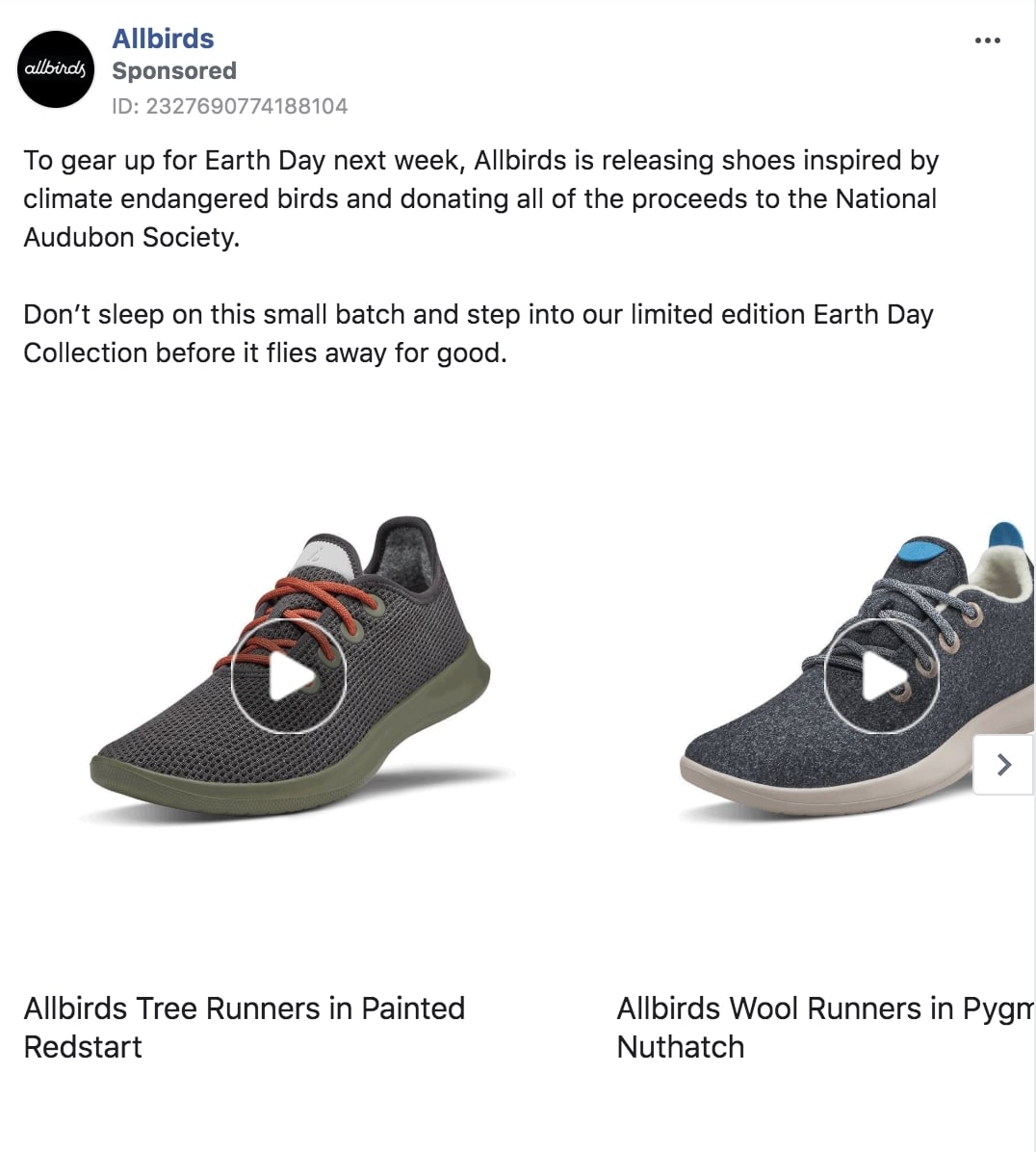 allbirds retargeting facebook advertentie voorbeeld