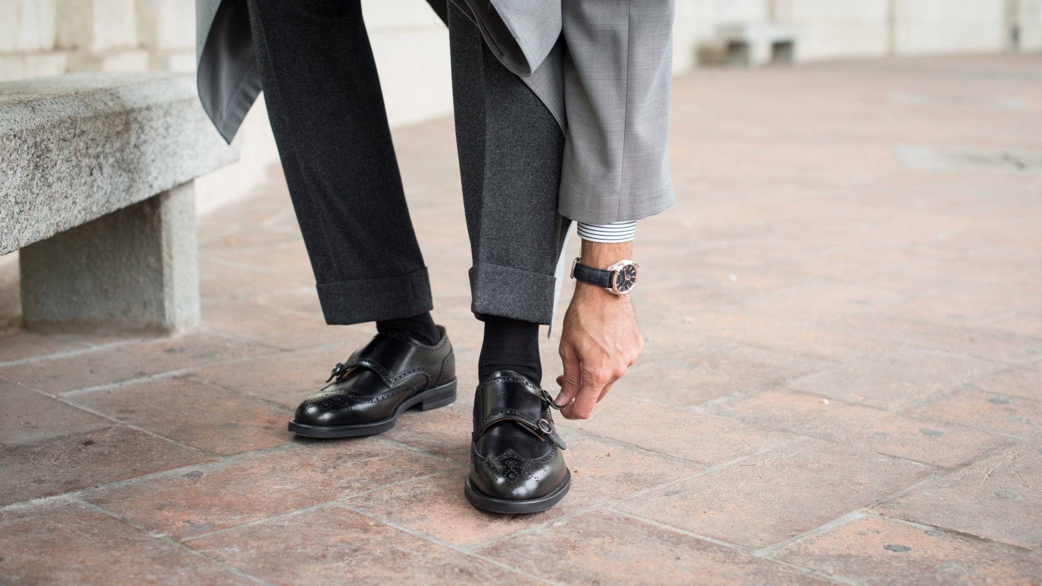 A pair of double monk straps shoes by Velasca. 