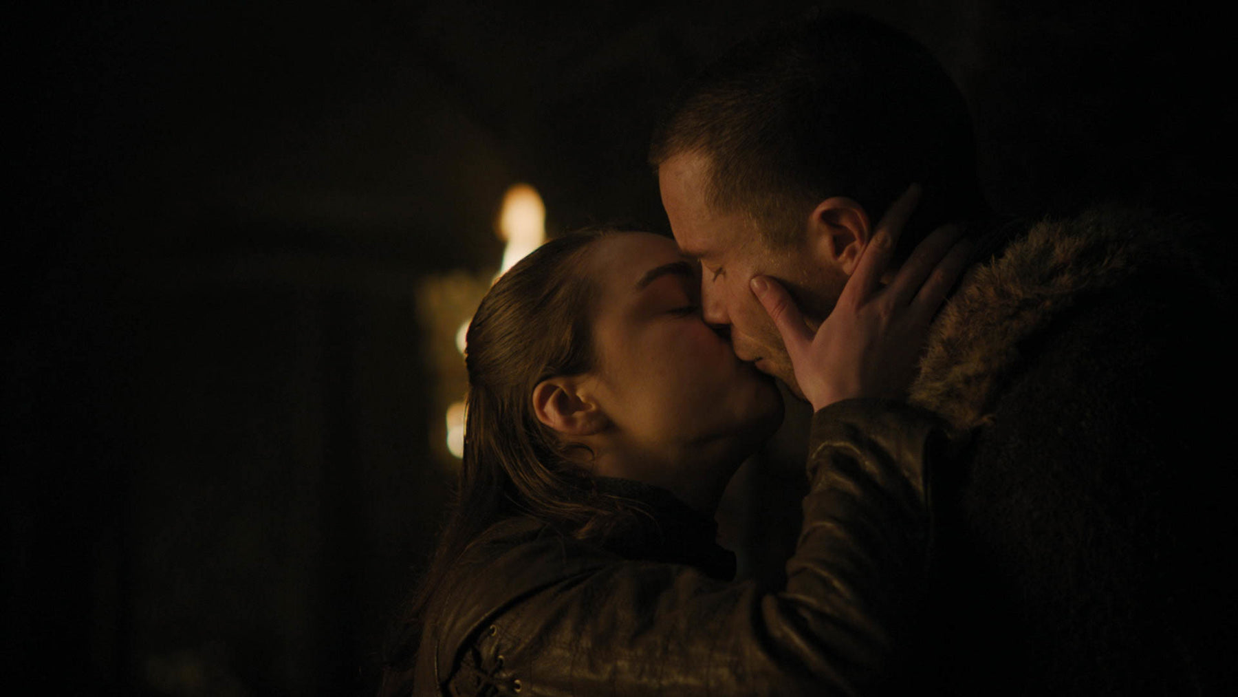 Arya Stark and Gendry Baratheon kiss.