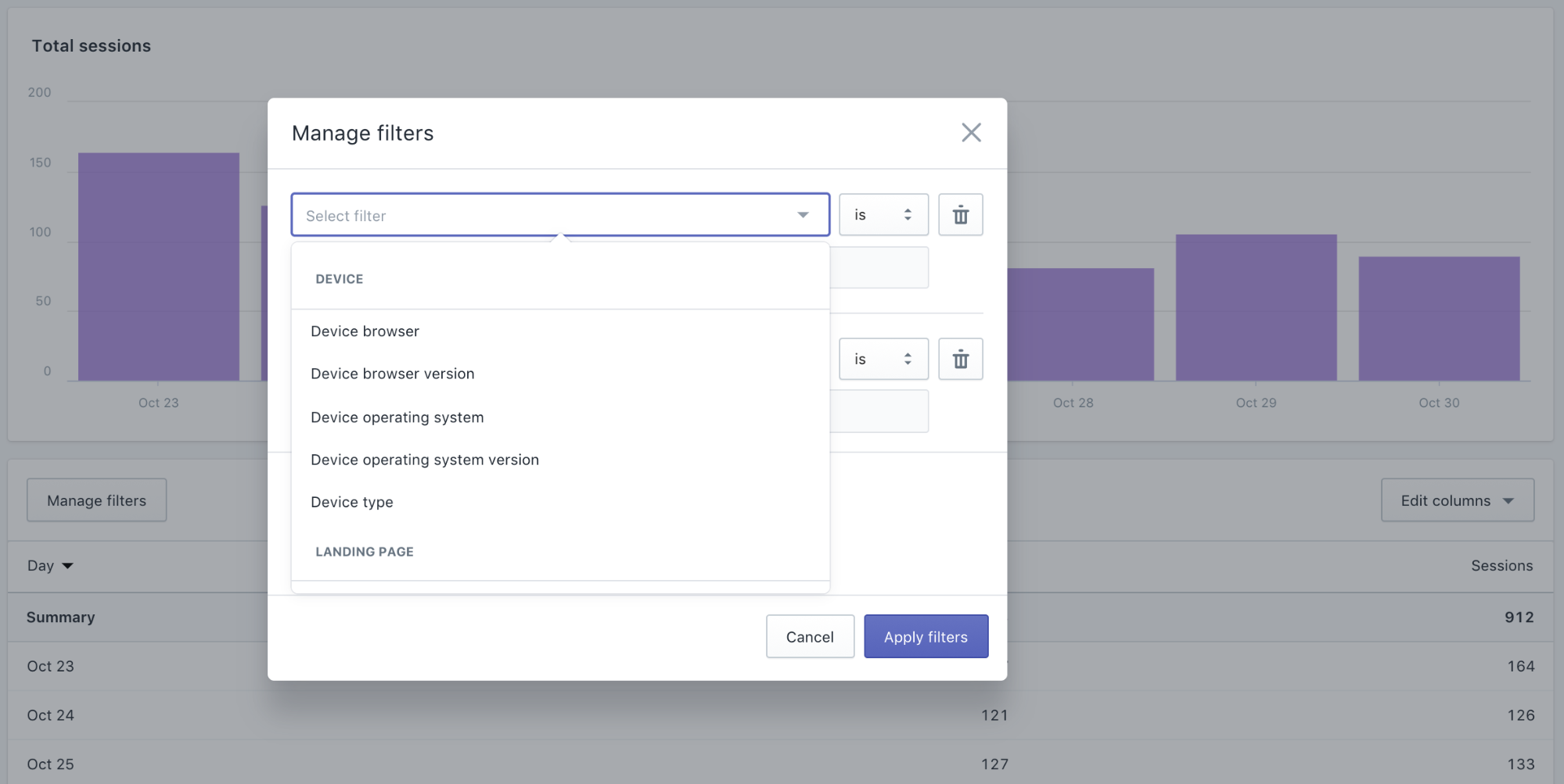 Manage filters