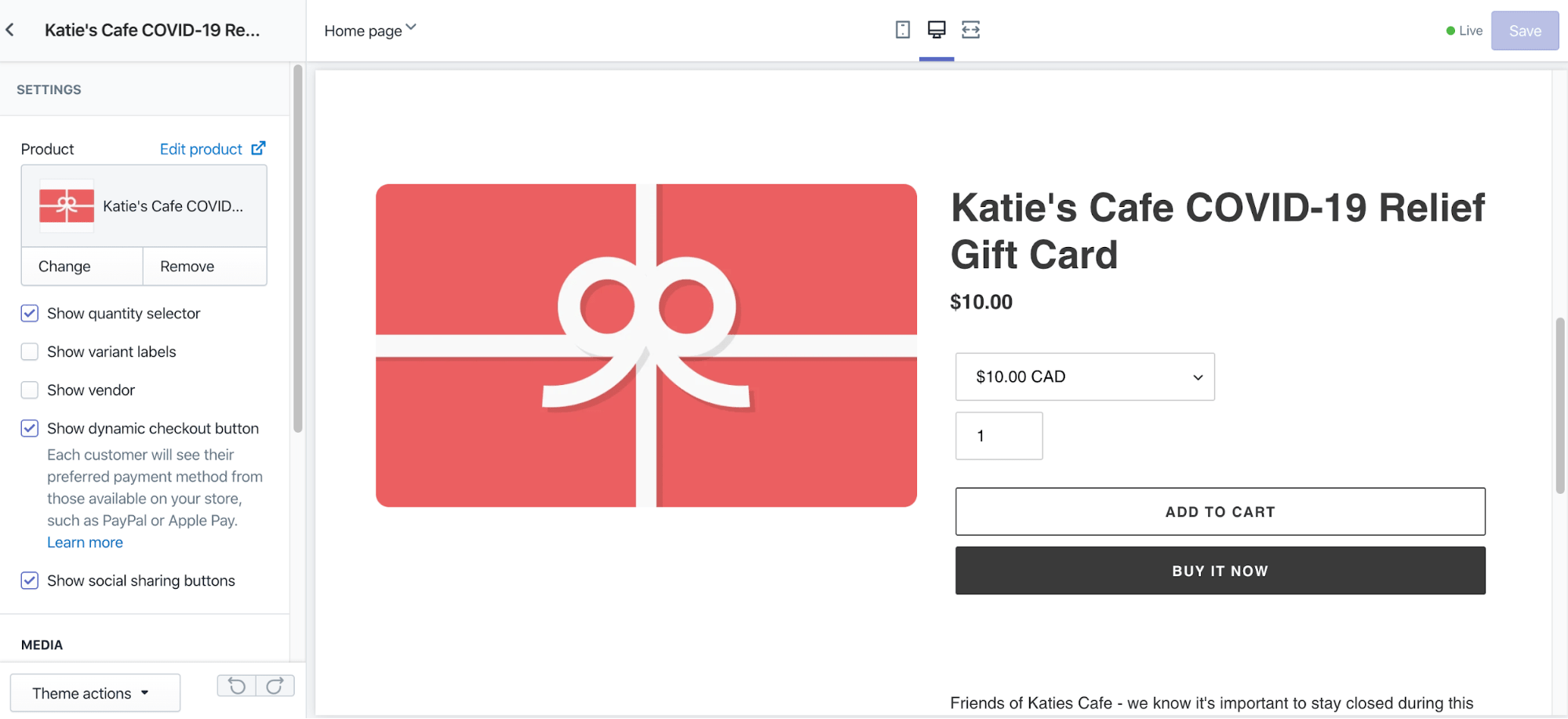 adding a gift card as a featured product