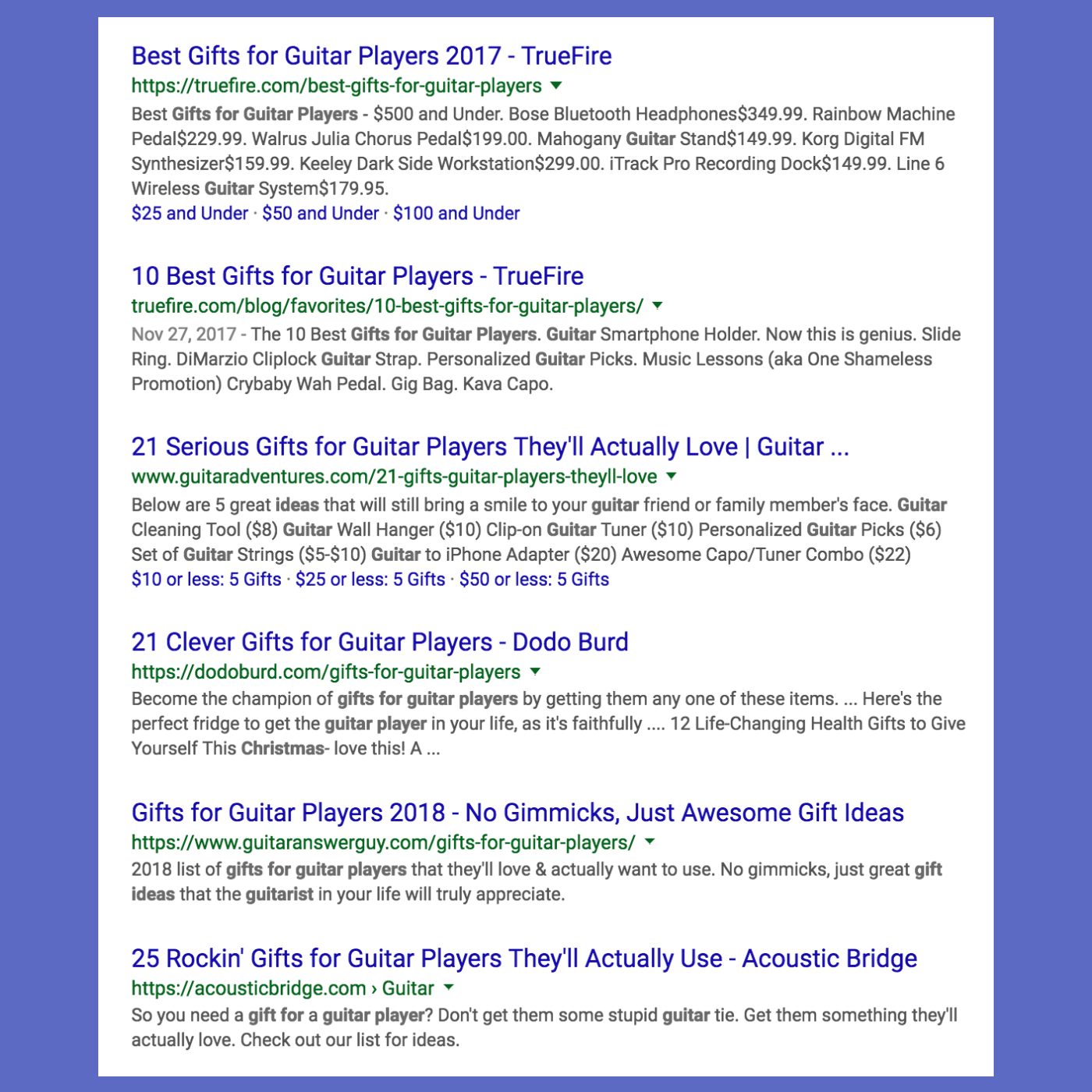 Gift guide SERPs.