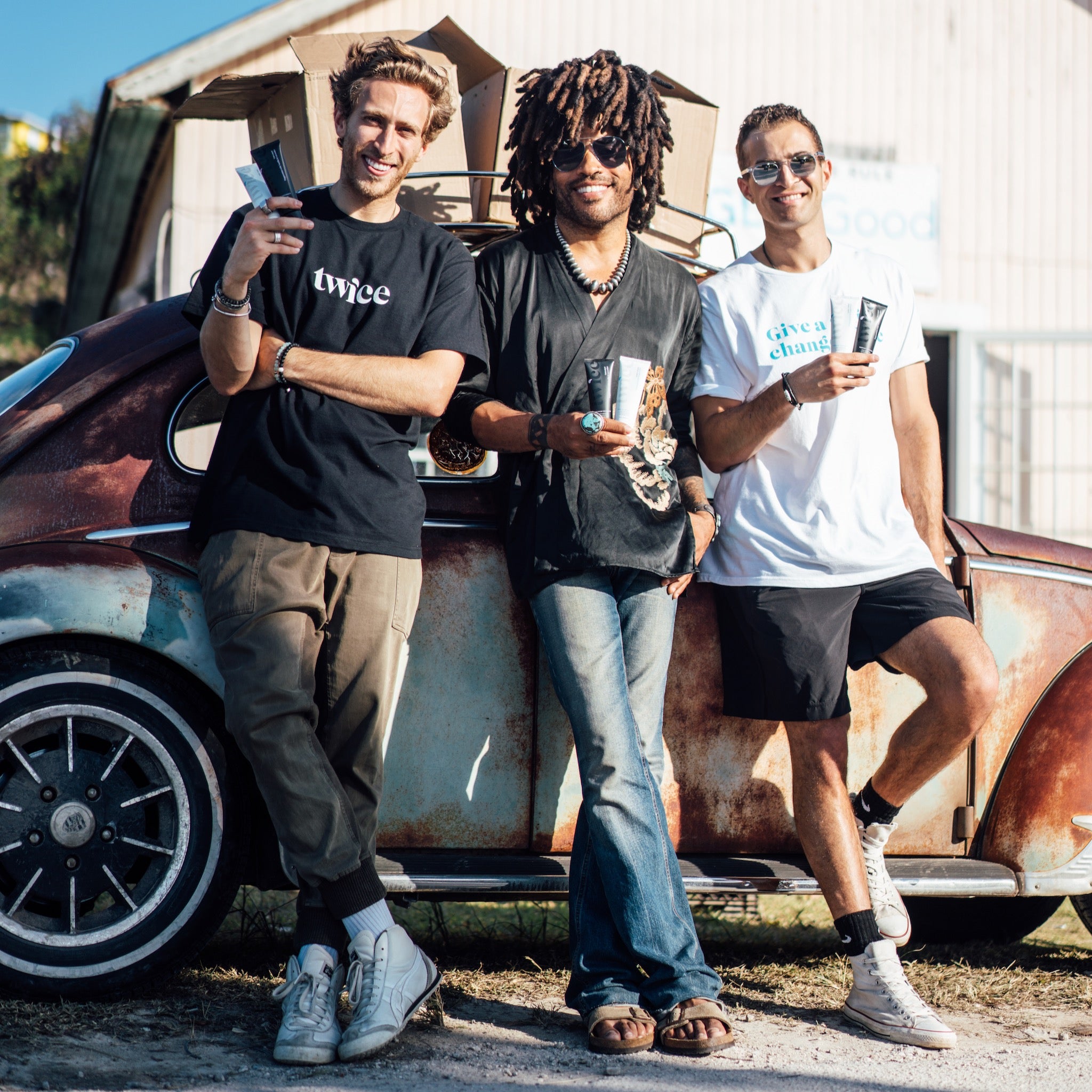 Cody Levin,  Lenny Kravitz, and Julian Levin, the three founders of Twice.