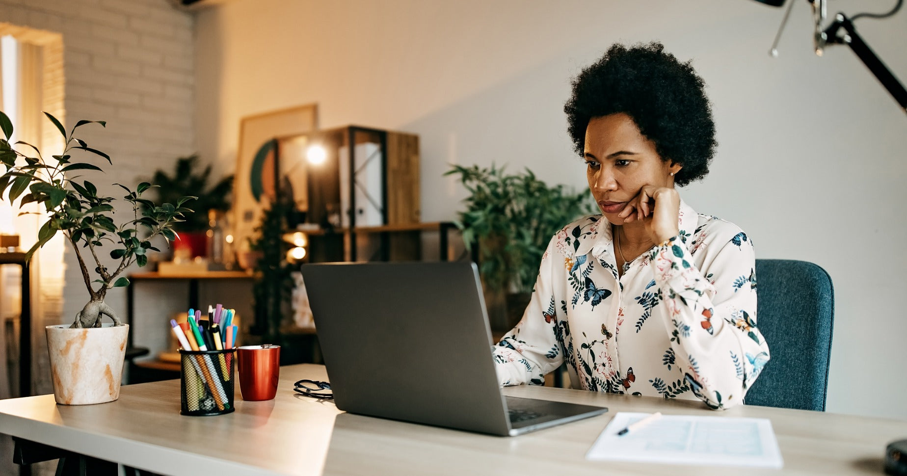 Business woman looking at computer