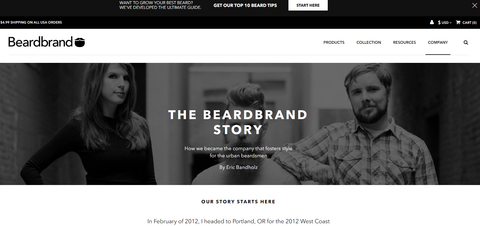 Screenshot of Beardbrand website and branding.