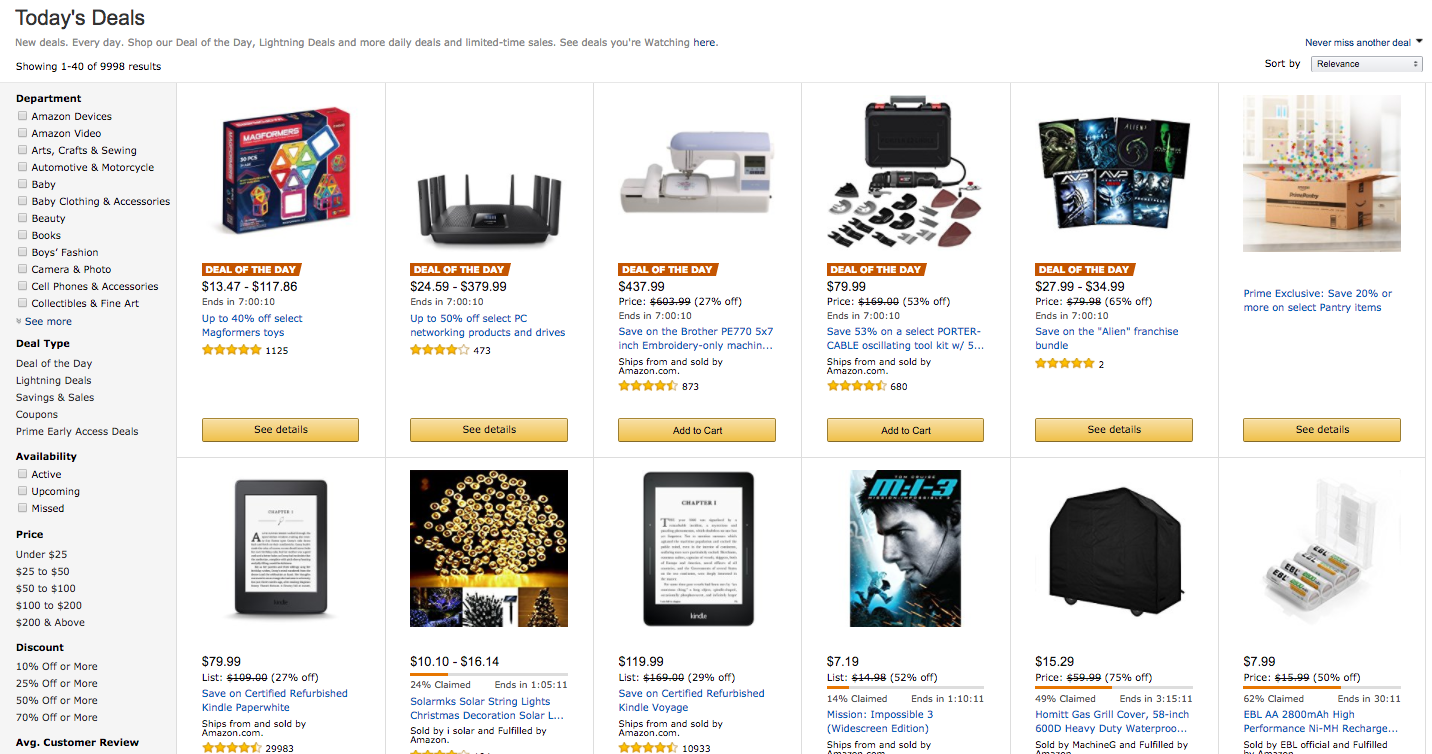 Screenshot of deals on Amazon
